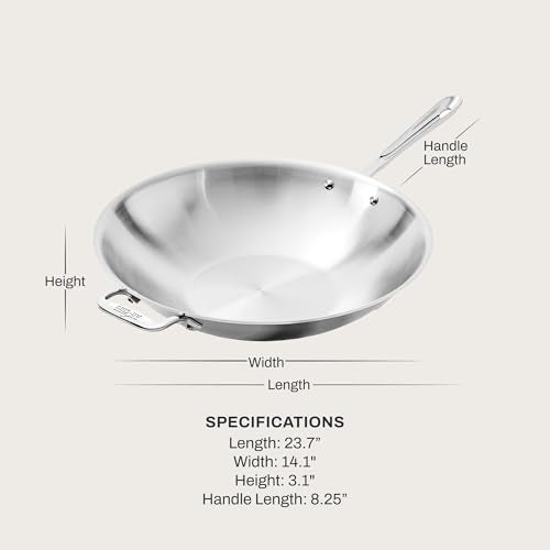 D3 Stainless Steel 14" Wok Pan with Lid (14 inch)