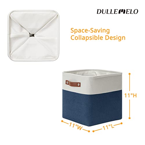 Set of 4 Storage Cubes Baskets for Organizing (White&Blue / S-11"x11"x11")
