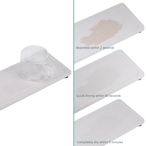2Pcs Water Absorbent Diatomite Coasters Bathroom Sink Stone Trays (White / 10.2" x 3.9")