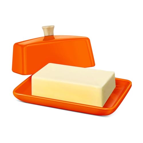 Large Ceramic Butter Dish with Lid for Countertop (Orange / Large)