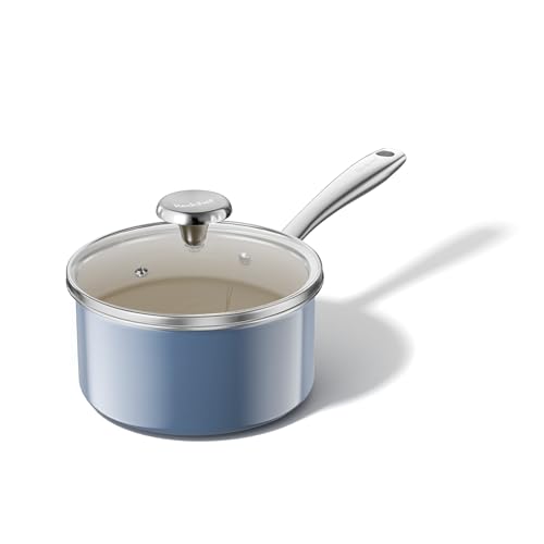 Nonstick Ceramic Sauce Pan with Lid (Blue / 1.8 Quarts)