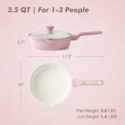 Nonstick Ceramic Skillet with Lid 10 (Sakura Pink / 10-inch/3.5QT)