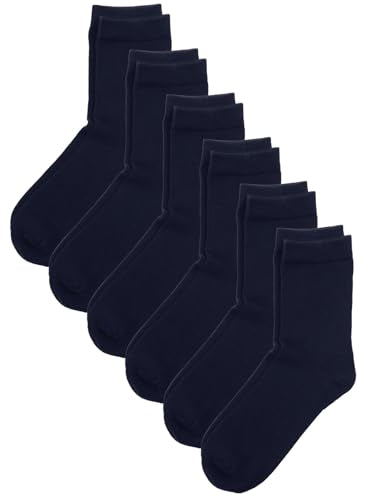 Unisex Kids Boys Girls Soft Cotton School Socks 6 (Medium / Navy Blue)