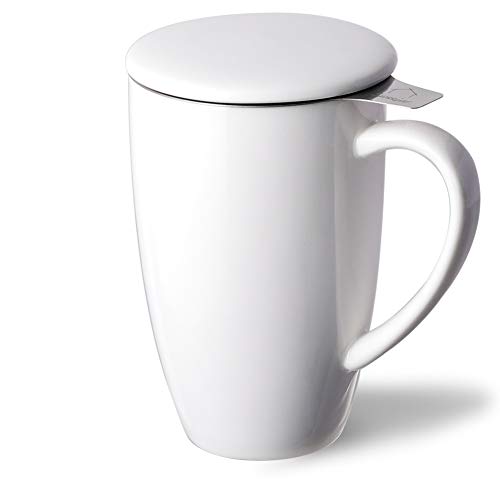 Sweejar Porcelain Tea Infuser Cup with Lid (White / Tea Cup(16 Fl Oz))