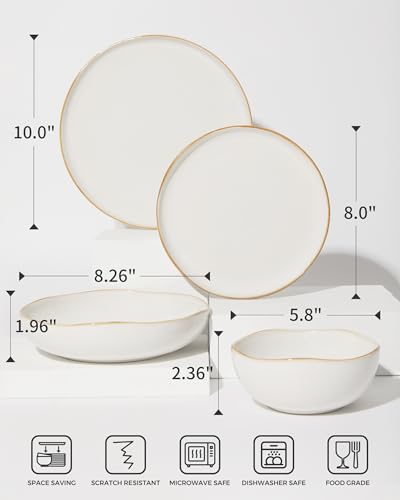 24 Pieces Dinnerware Set for 6 with Pasta Bowls (White / Set (24pcs-6))