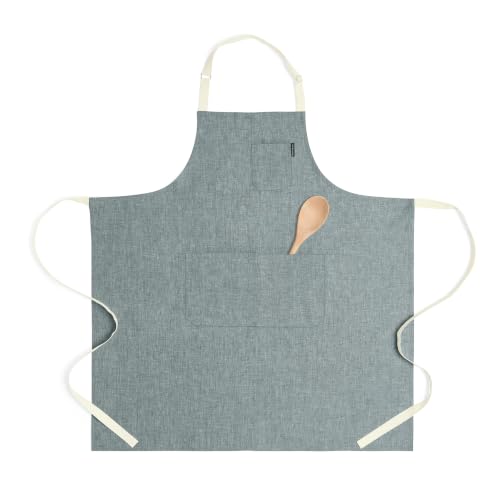 100% Pure Linen Apron (Stem Green / Ivory / 39.5 X 37 Inch)