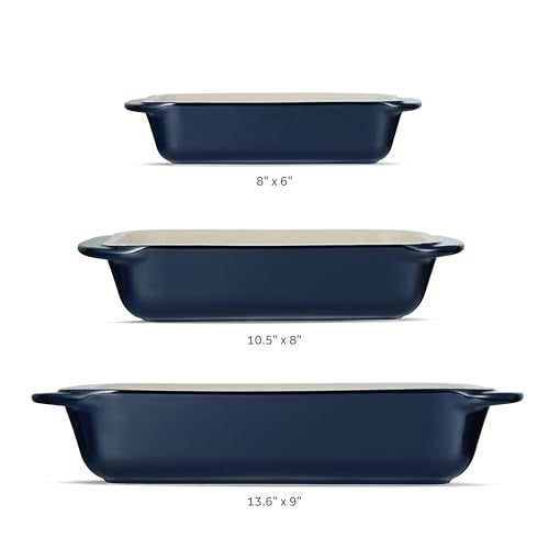 Mae 3 Pc Ceramic Porcelain Baking Pans Set (Cobalt)