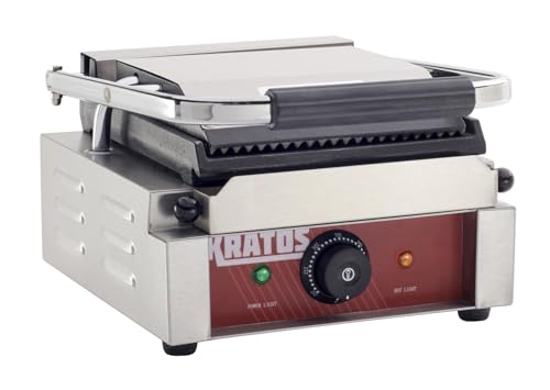 Commercial Electric Panini Sandwich Grill with Grooved Top and Smooth Bottom Plates (Small w/ Smooth & Grooved Plates)