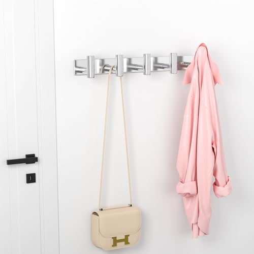 Wall Mounted Coat Rack (Silver / 5 "T" Hooks, 1PACK)