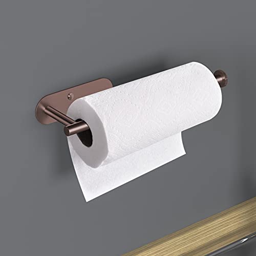 Adhesive Paper Towel Holder Under Cabinet Wall Mount for Kitchen Paper Towel (Rose Gold / 2 Pack)