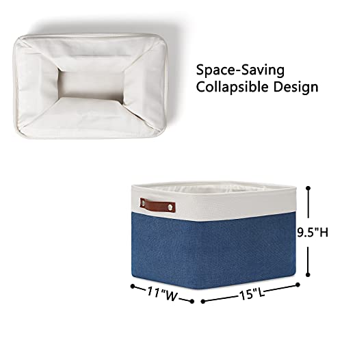 Fabric Storage Bins (White&Blue / L-15"x11"x9.5")