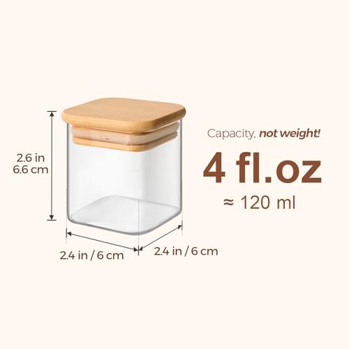 Square Glass Spice Jars with Labels 4 oz 12 Pack with Bamboo Lids (12 Count)