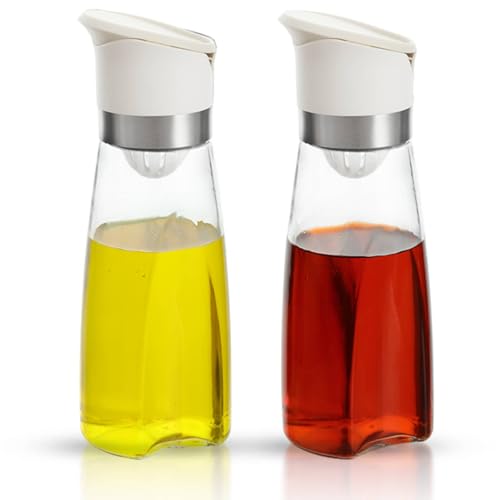 Premium Glass Olive Oil and Vinegar Dispenser Bottles Set (White / 11 Ounces)