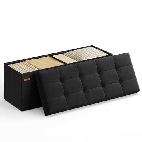 43.3 Inches Folding Storage Ottoman Bench (Ink Black / 15"D x 43"W x 15"H (without Flipping Lid))