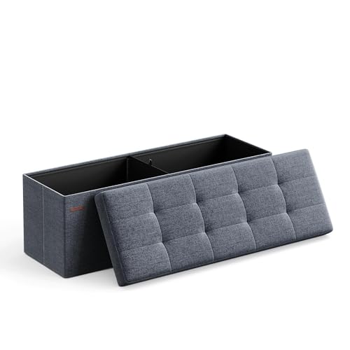 43.3 Inches Folding Storage Ottoman Bench (Misty Blue / 15"D x 43"W x 15"H (without Flipping Lid))