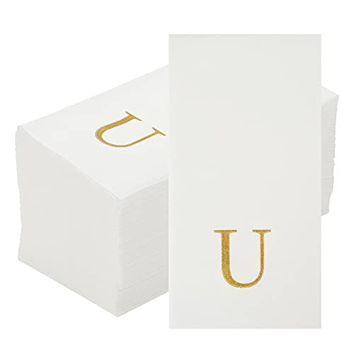 Paper Rectangle Gold Letter U Linen (Gold / 50 Count / U)