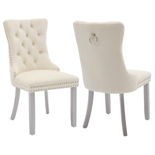 Cream Velvet Dining Chairs Set of 2 (Ivory)