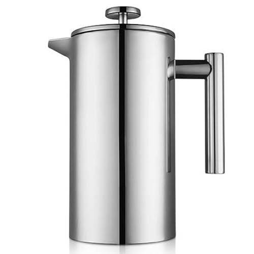 Stainless Steel French Press Coffee Maker 1500ml (50 oz / Silver)