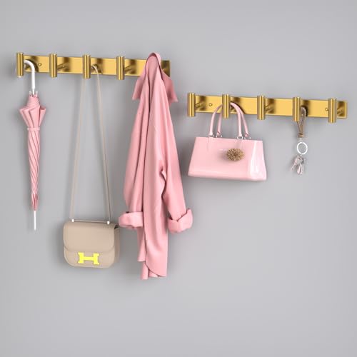 Gold Wall Mount Coat Rack (Gold / 5 "T" Hooks, 1PACK)