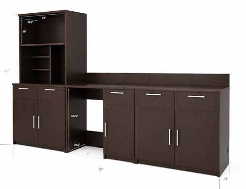 2 Door Kitchenette Cabinet with Upper Hutch (90" W – 2 Doors + Fridge + Hutch)