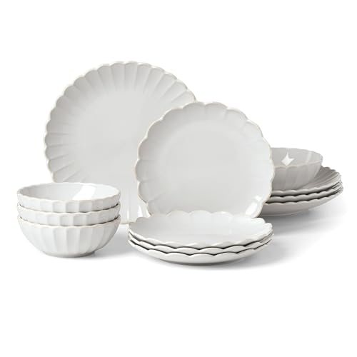 French Perle Scallop White Dinnerware Set with Accent Plates (12-Piece Dinnerware Set / White)