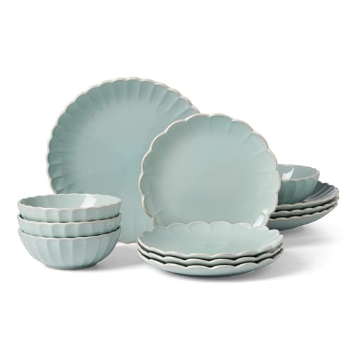 French Perle Scallop Ice Blue 12 (12-Piece Dinnerware Set / Ice Blue)