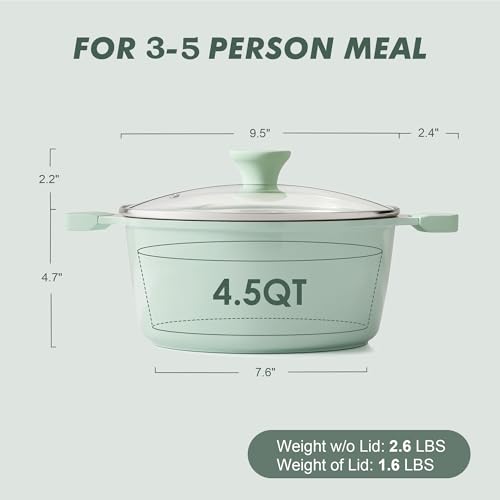 Ceramic Nonstick Stock Pot with Lid (4.5 Quarts / Mint Green)