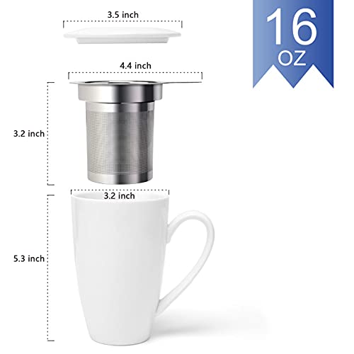 Porcelain Tea Mug with Infuser and Lid (White)