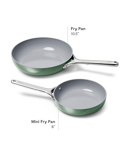 Ceramic Fry Pan Duo with Glass Lids (1x 10.5 IN & 1x 8 IN / Sage)