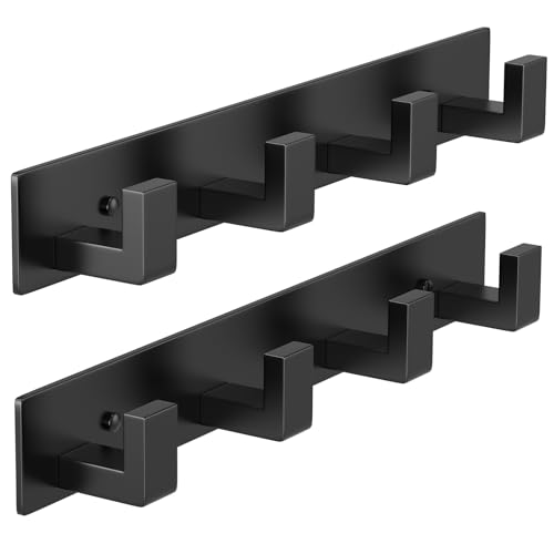 Stainless Steel Wall Coat Rack (Black / 4 "L" Hooks, 2PACK)