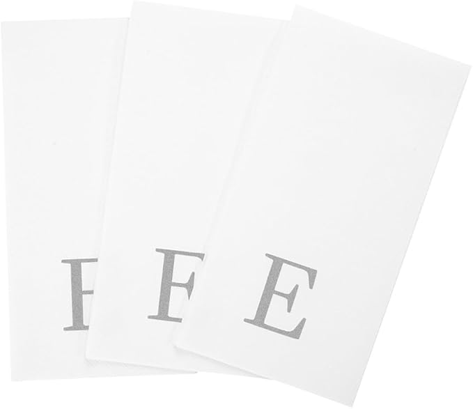 Luxenap 15.8 X 7.9 Inch Linen-Feel Guest Towels, 2000 Lettered Hand Towels - Silver Letter 'E', Sans Serif Font, White Paper Dinner Napkins, airlaid, For Restrooms And Tables - Restaurantware
