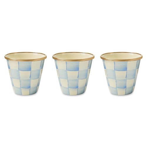 Enamel Herb Pot Set (Sky Check)