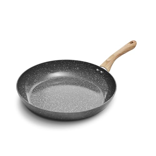 12 Inch Frying Pan Nonstick Stretched Aluminium Omelette Skillet Fry Pans for Induction Compatible Pan (12-Inch / Dark Gray)