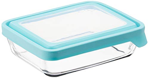 TrueSeal Glass Food Storage Containers with Mineral Blue Airtight Lids (6 Cup Rectangular Pack of 4 (Mineral Blue))