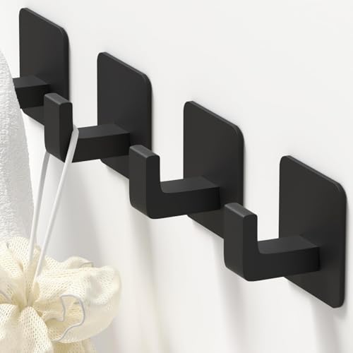 Square Self Adhesive Towel Hooks (Black / 4 Pack)