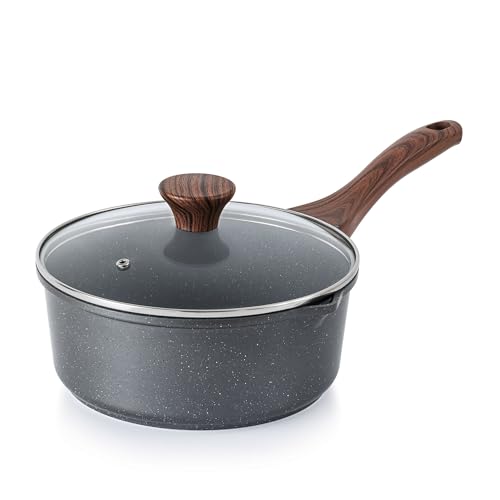 3 Quarts Nonstick Saucepan with Double Pouring Spout (Gray Granite / 3 Quarts)