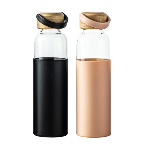 21oz Borosilicate Glass Water Bottles with Silicone Non (Pink+Black)