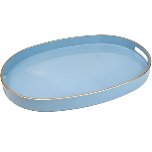 Blue Plastic Serving Tray for Ottoman (Oval Blue / 15.5" x 10.6" x 1.4")