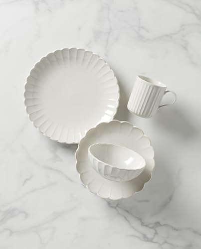 French Perle Scallop White Stoneware 4 (4-Piece Place Setting White / White)