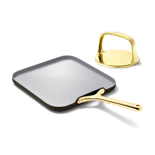 11" Non Stick Square Griddle Pan and 6" Grill Press Duo (Black)