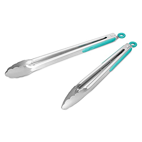 304 Stainless Steel Kitchen Cooking Tongs (12" & 14" / Aqua Sky)