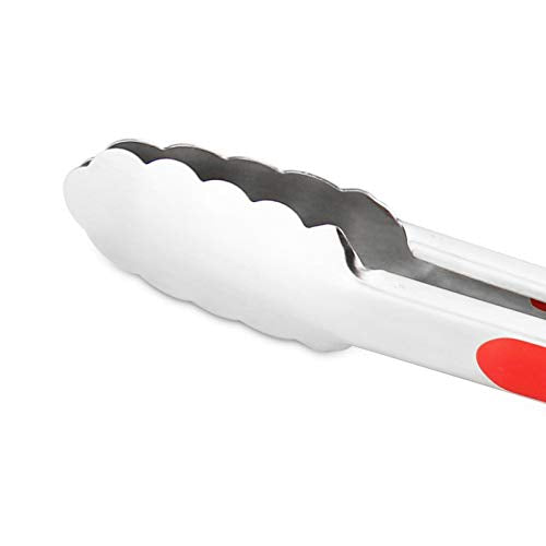 Premium 304 Stainless Steel Tongs Set (9" & 12" / Red)