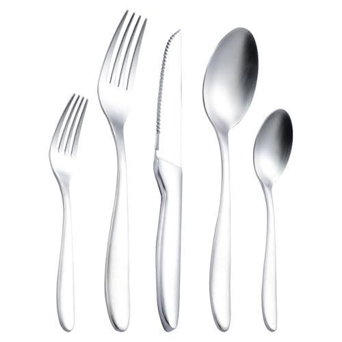 Silverware Set with Steak Knives (Matte silver with Steak Knives)