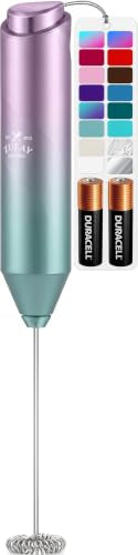 Powerful Milk Frother AA Batteries Included (Ombre Purple teal / Compact Frother + Batteries)