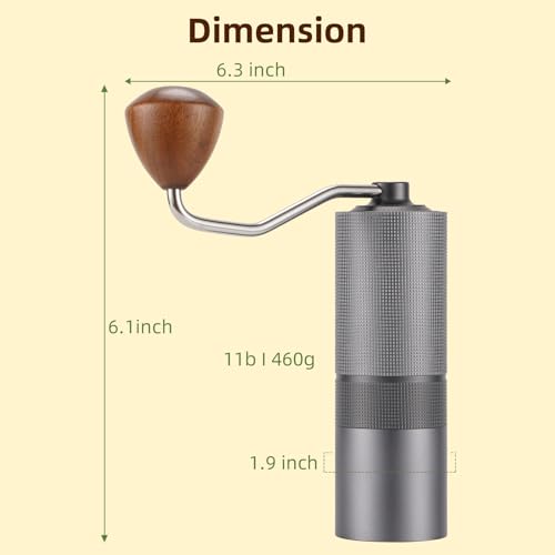 Popsweet C38 Manual Coffee Grinder With Detachable Stainless Steel Tapered Outer Burrs (Silver)