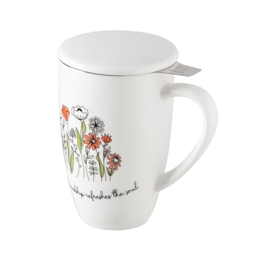 Sweejar Porcelain Tea Infuser Mug with Lid (Wild Meadow / Tea Cup(16 Fl Oz))