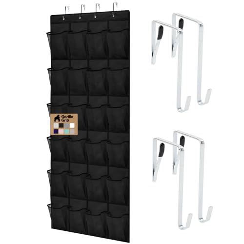 Over the Door Shoe Organizer (Black / 24 Pockets/4 Hooks)