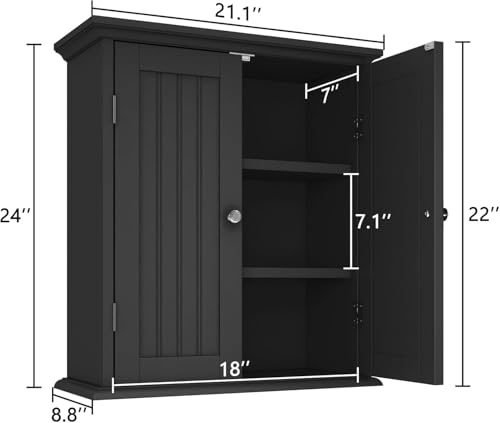 Bathroom Wall Cabinet Set of 2 (Black / 8.8"D x 21.1"W x 24"H (2 pack))