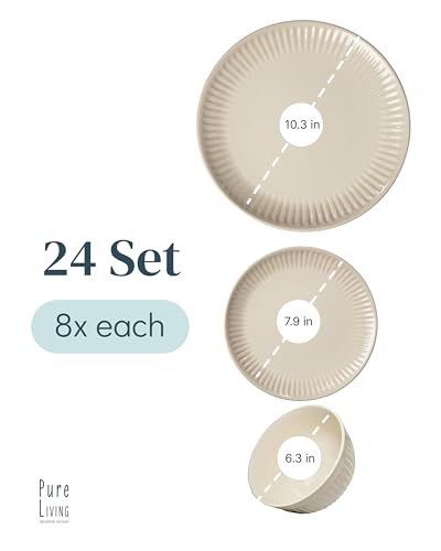 24 Piece Stoneware Dinnerware Set for 8 (Hygge / Light Brown / Set for 8 (24pcs))