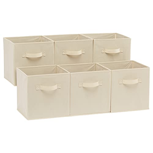 Collapsible Fabric Storage Cubes Organizer with Handles (Beige / 10.5"x10.5"x11")